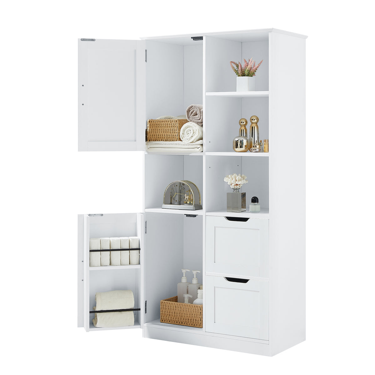 White Bathroom Storage Cabinet with Adjustable Doors