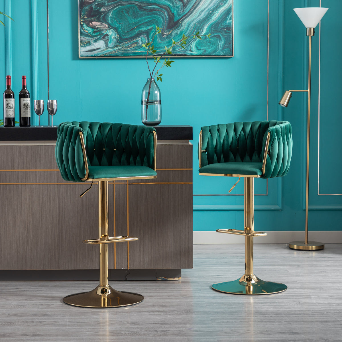 Velvet Swivel Bar Stools Set of 2 Green