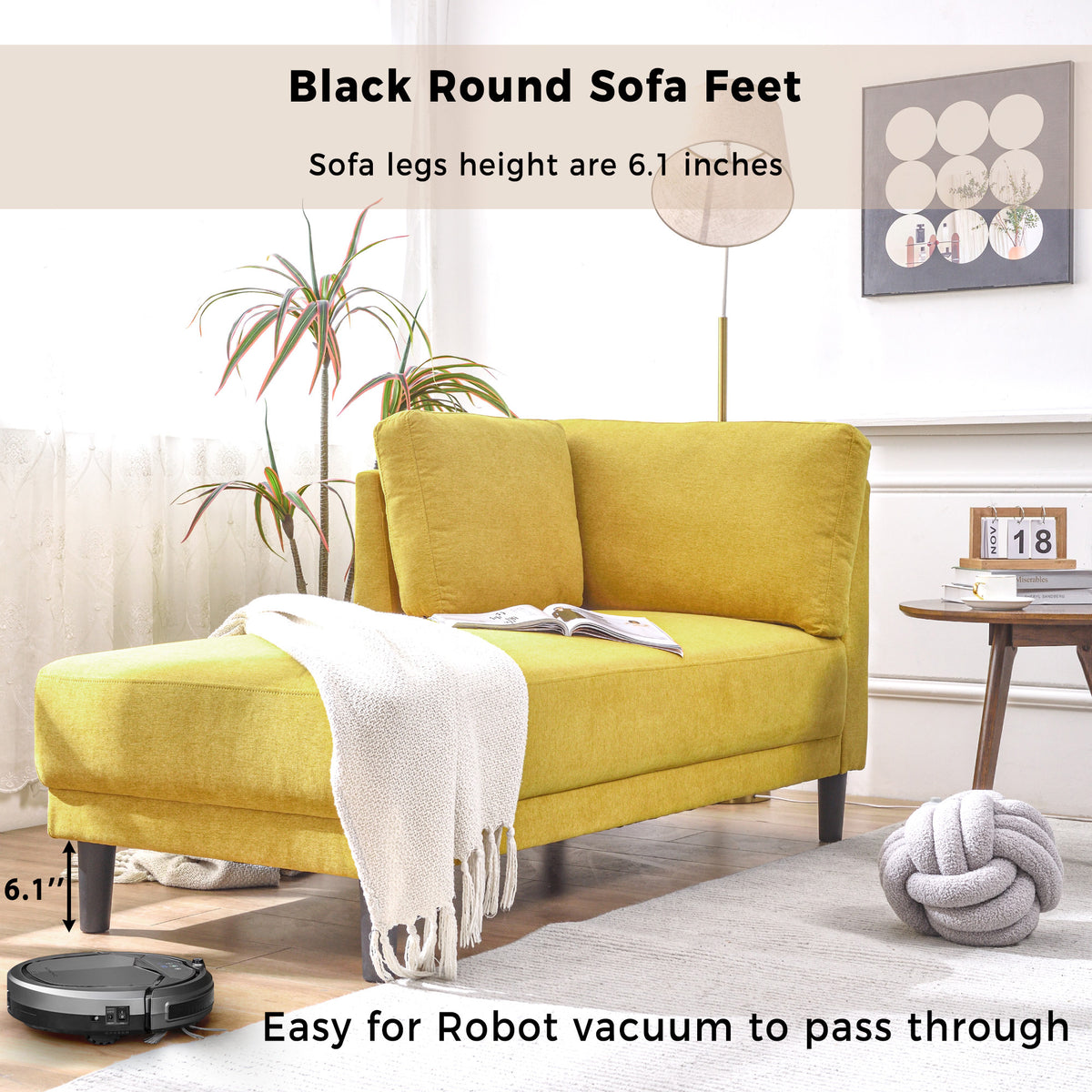 Mid-Century Fabric Chaise Lounge Beige