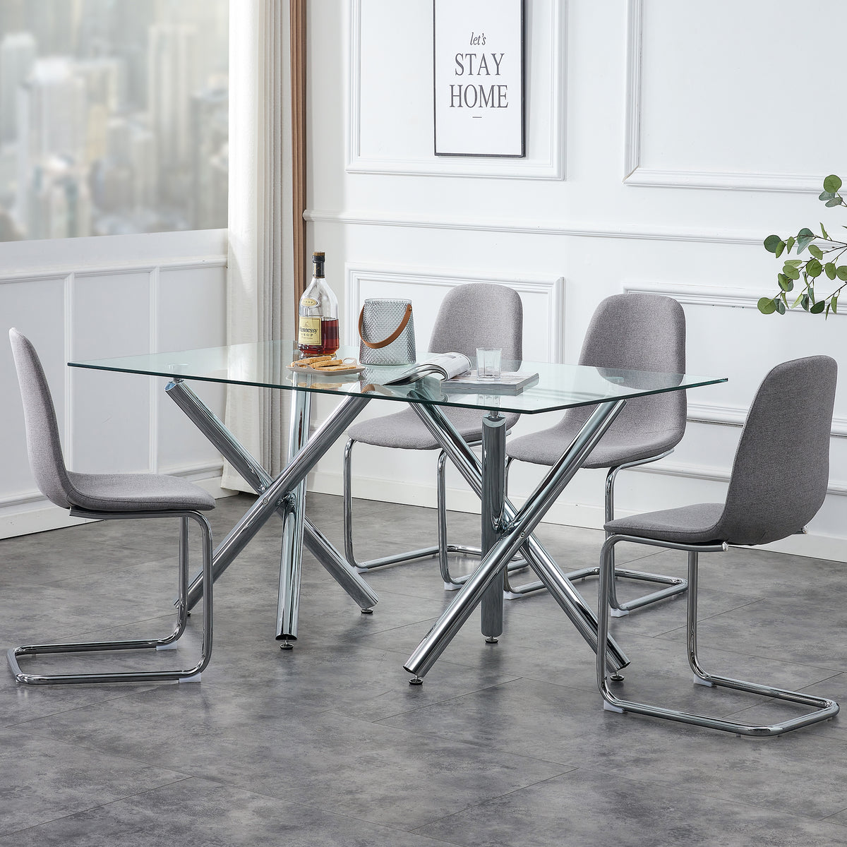 Modern Glass Dining Table – 71" Rectangular Table for 6-8 People