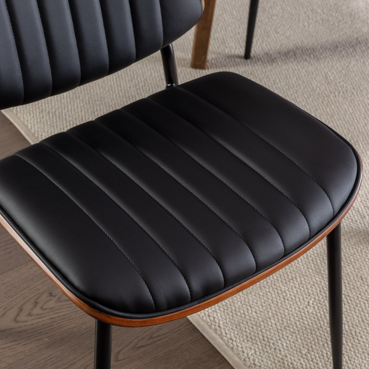 Retro Linen Dining Chairs Set of 2 Black Legs