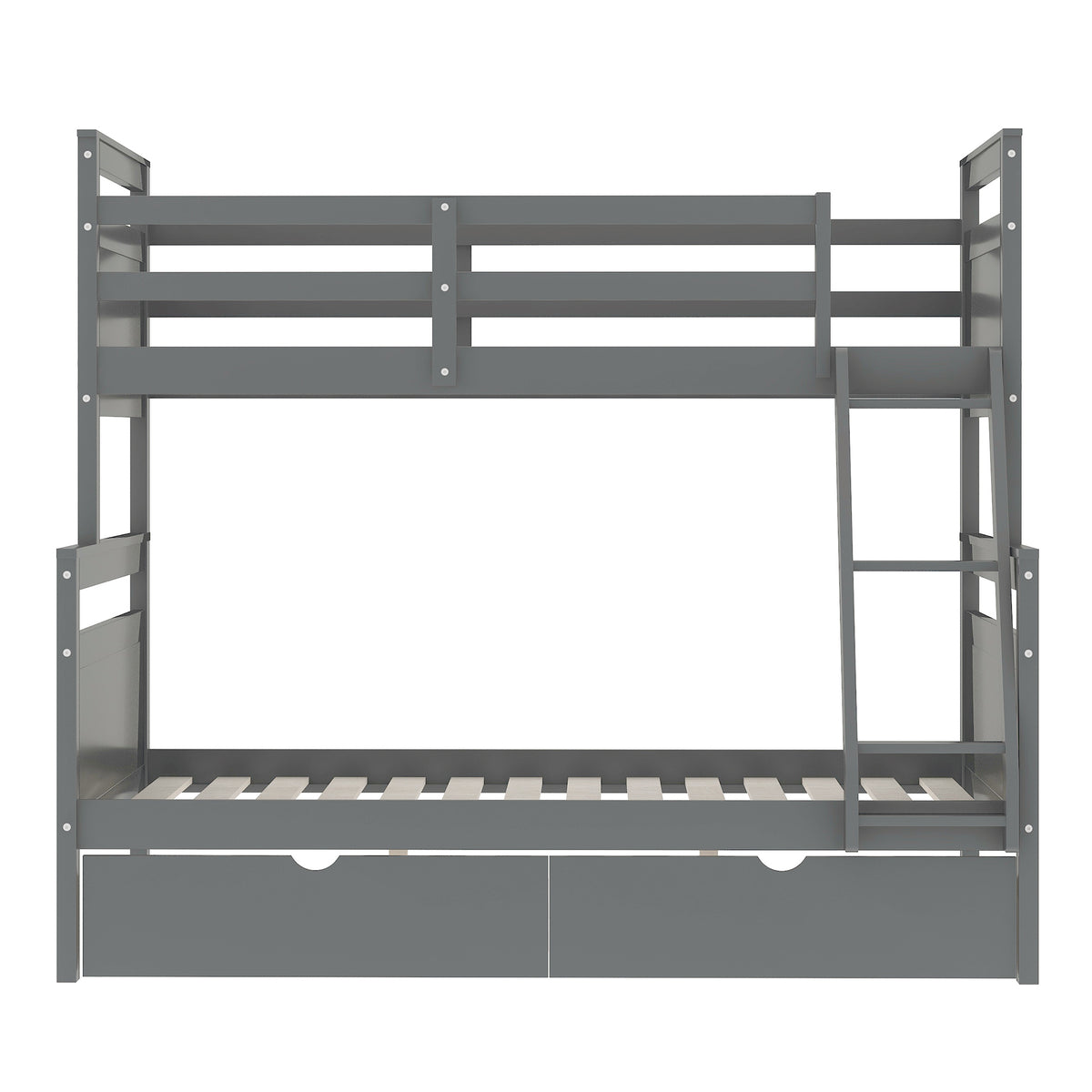 Twin Over Full Bunk Bed with Ladder Gray