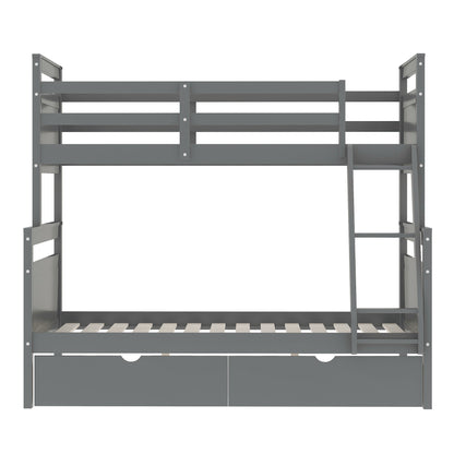 Twin Over Full Bunk Bed with Ladder Gray
