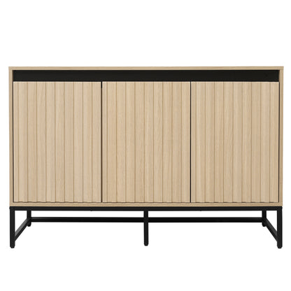 Engraved 3-Door Sideboard Cabinet with LED Lighting
