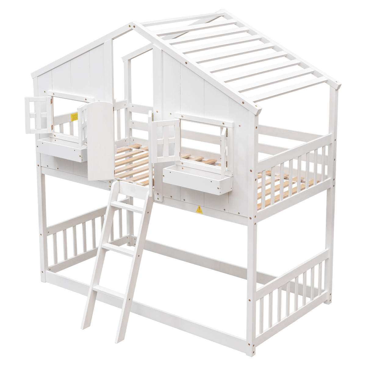 Twin House Bunk Bed with Ladder White