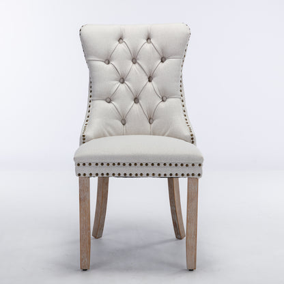 Nikki Tufted Linen Dining Chair Set (2 pcs) – Beige and Gray