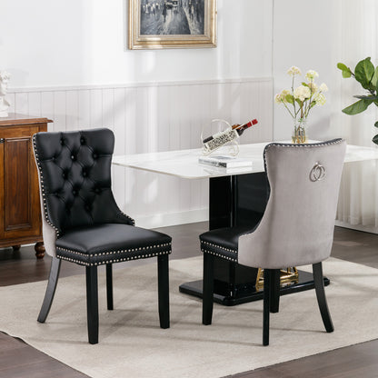 Tufted PU Dining Chairs Set of 2 Black Gray