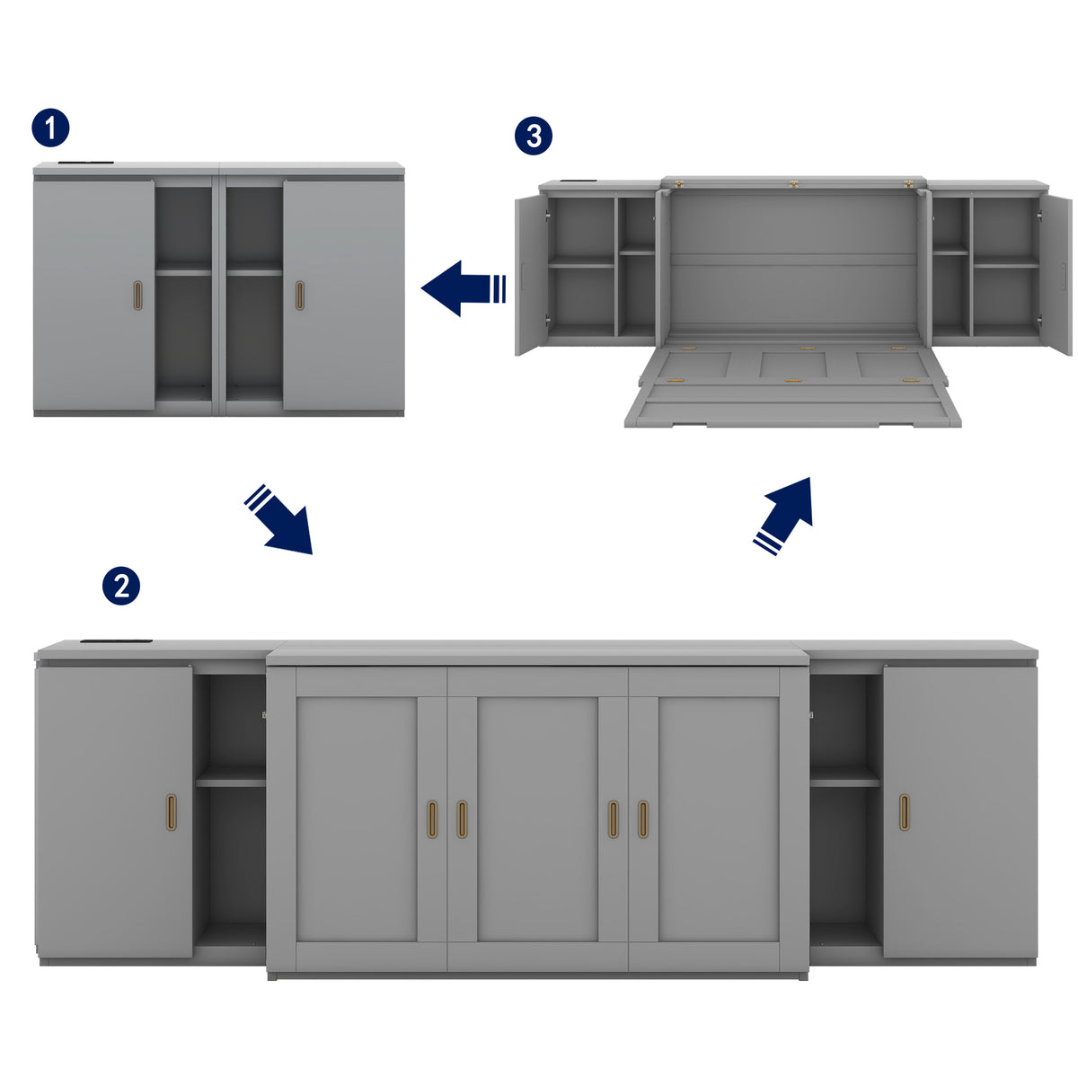 Full Murphy Bed with Shelves Gray