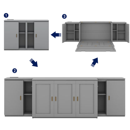 Full Murphy Bed with Shelves Gray