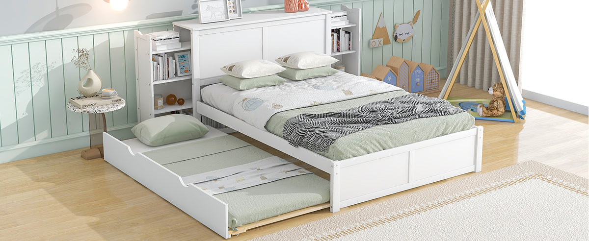 Full Storage Platform Bed with Trundle White