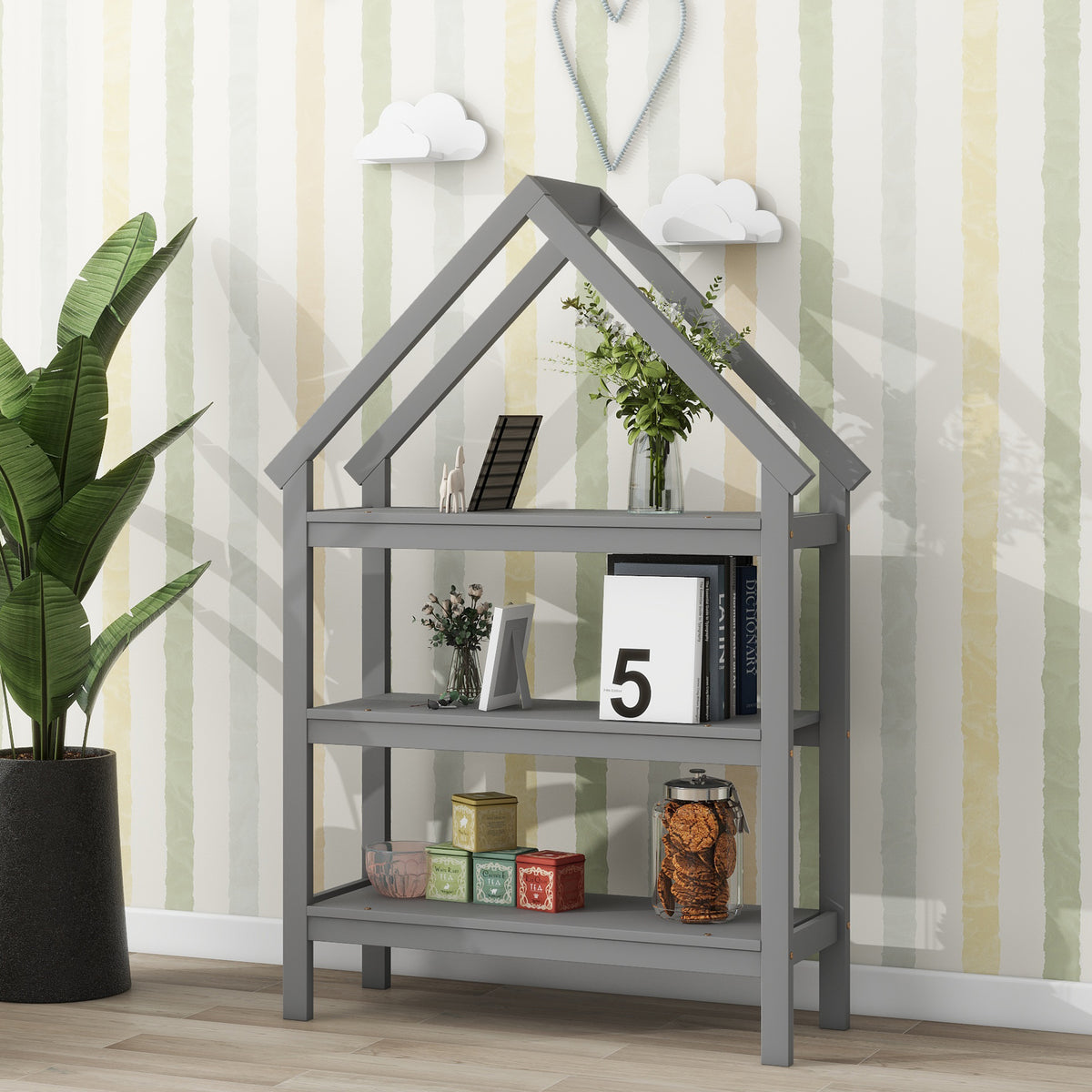 House Frame Platform Bed with Storage Gray
