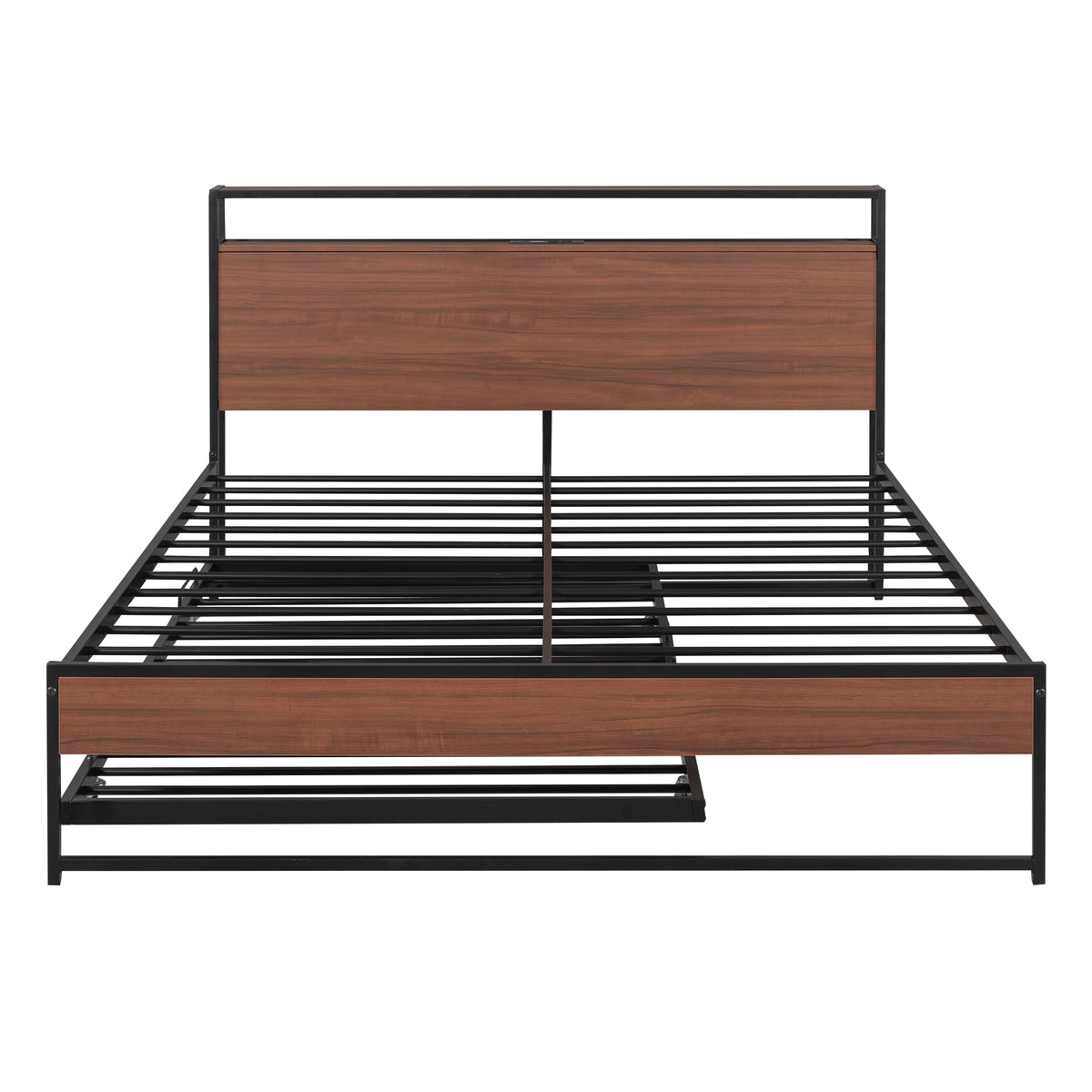 Queen Metal Platform Bed with USB Ports Black