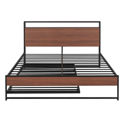 Queen Metal Platform Bed with USB Ports Black