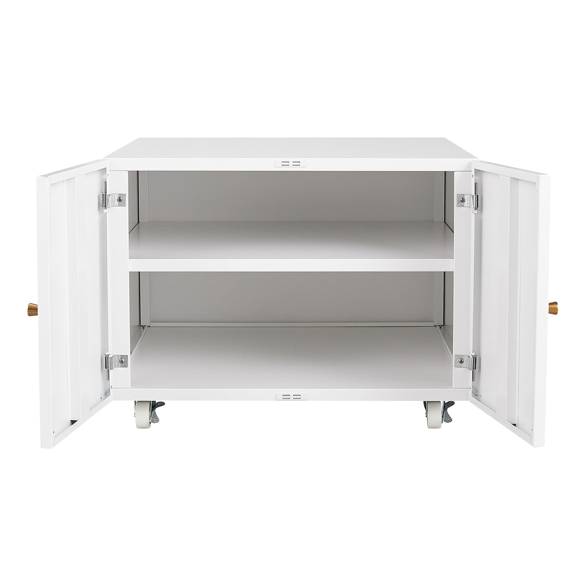White Mobile Copier Cabinet – 2-Door File & Printer Stand with Wheels