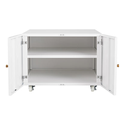 White Mobile Copier Cabinet – 2-Door File & Printer Stand with Wheels