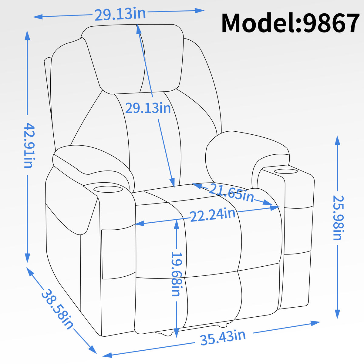Chenille Power Recliner Chair 350LB Capacity