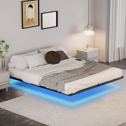 Floating Platform Bed Frame with LED Headboard