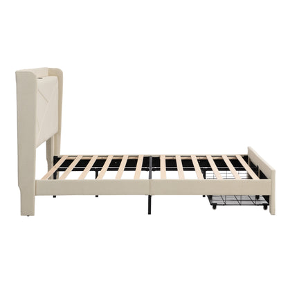 Full Size Upholstered Bed with Drawers – Beige