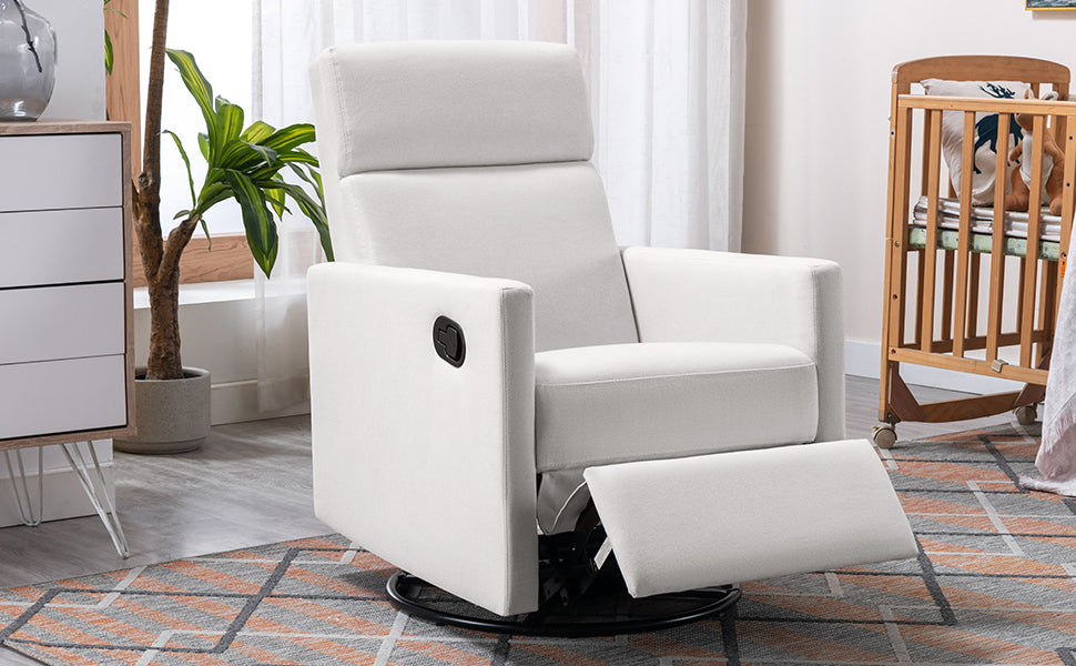 Beige Modern Upholstered Rocker Recliner Chair