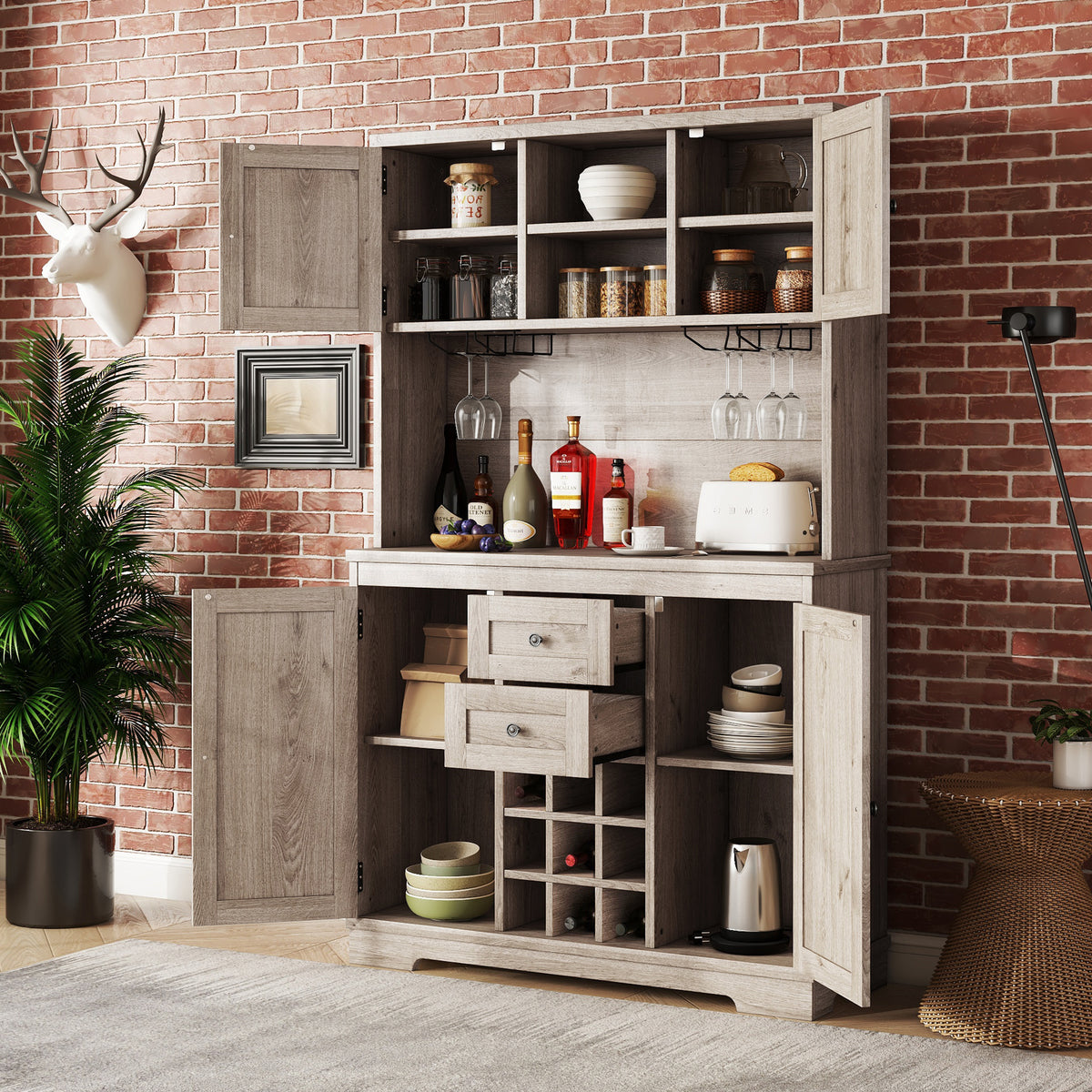 Farmhouse Coffee Bar Cabinet with Wine Storage