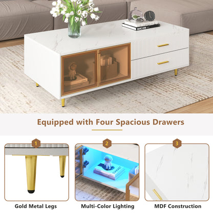 White Coffee Table with Storage Drawers