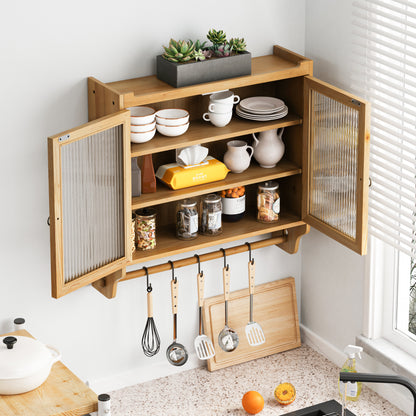 Retro Wood Double Door Kitchen Cabinet with Storage