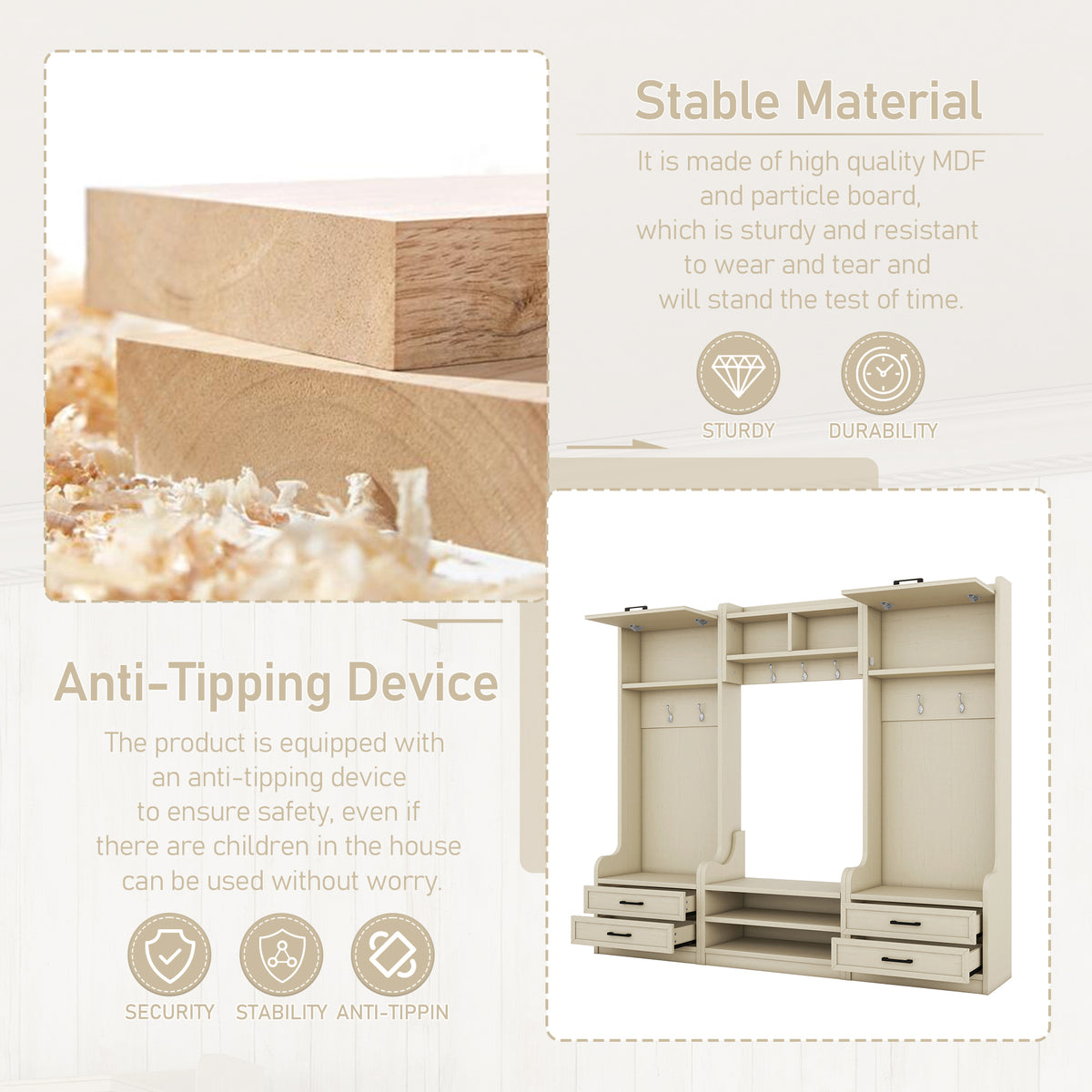 Hall Tree Cabinet Beige