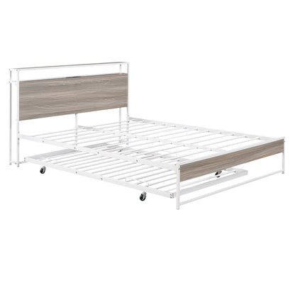 Metal Platform Bed with USB Ports Brown