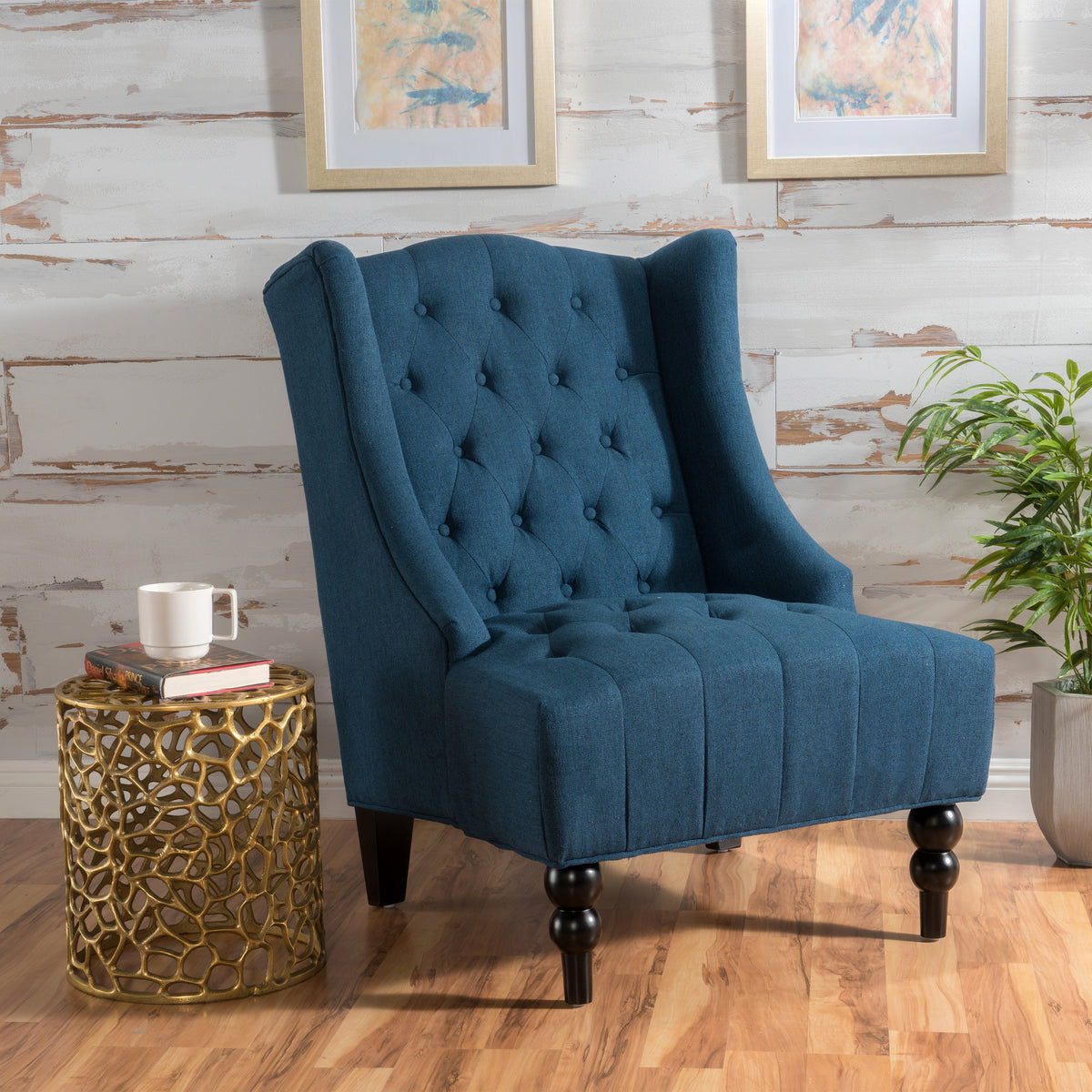 Upholstered Wingback Accent Chair Linen Beige
