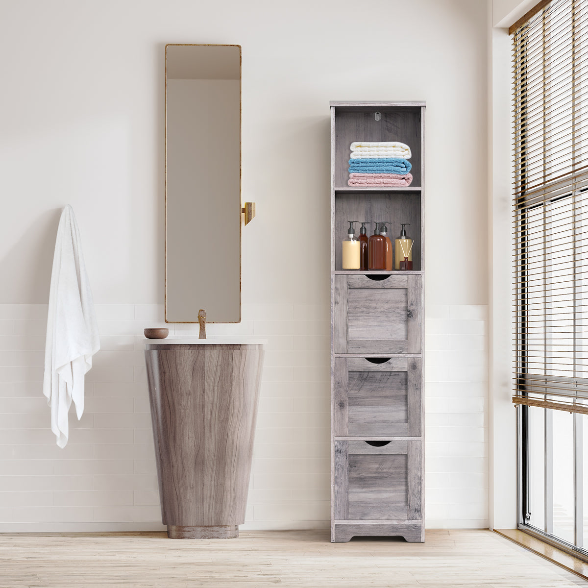 Slim Bathroom Storage Cabinet – Gray