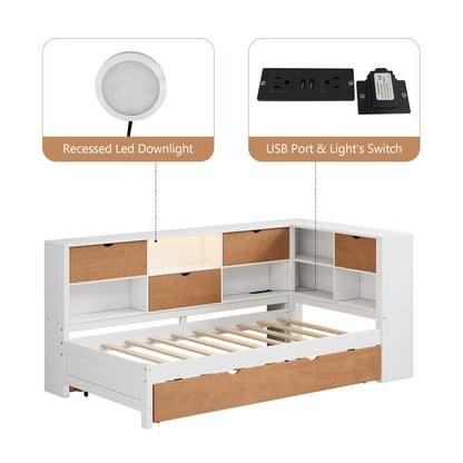 L-Shaped Captain’s Bed with LED Lights Walnut