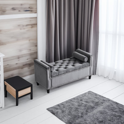 Velvet Storage Bench with Nailhead Trim Gray