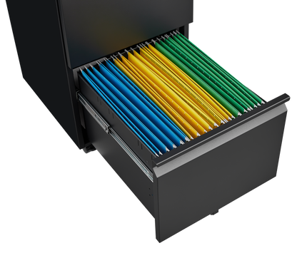 Black 2-Drawer Mobile File Cabinet – 25.6" High with Lock for Legal/Letter Size Files