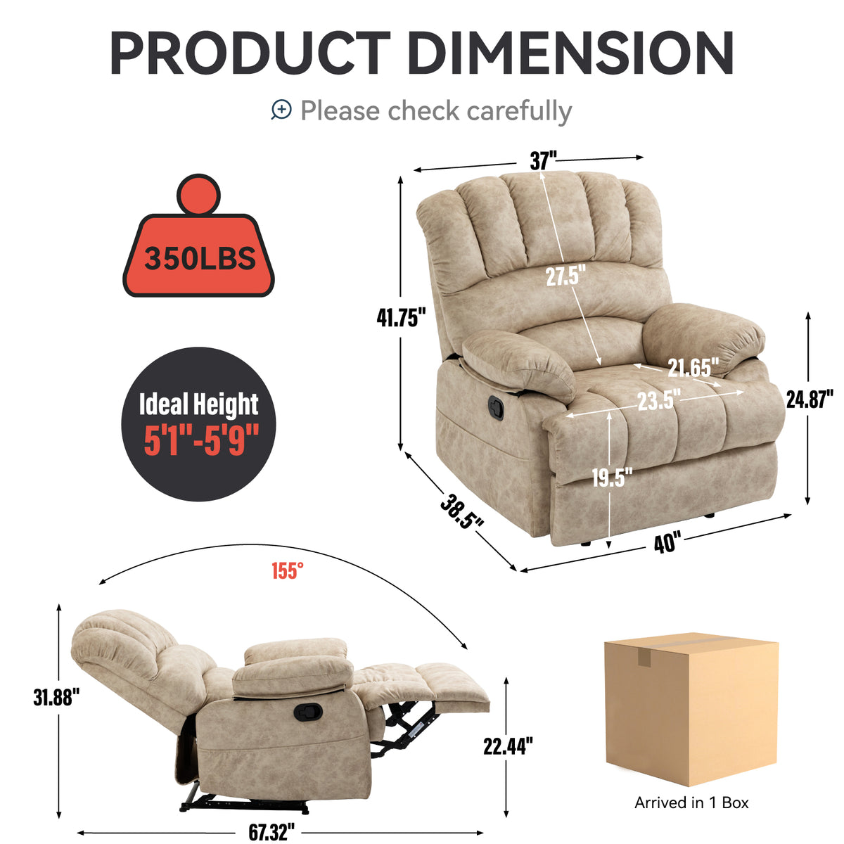 Manual Recliner Chair Fabric Beige