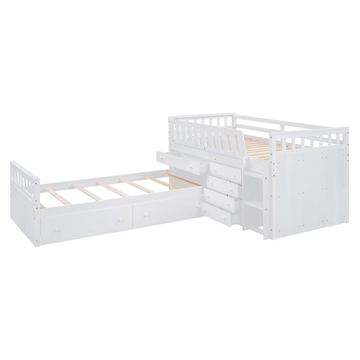 L-Shaped Twin Loft Bed with Storage White