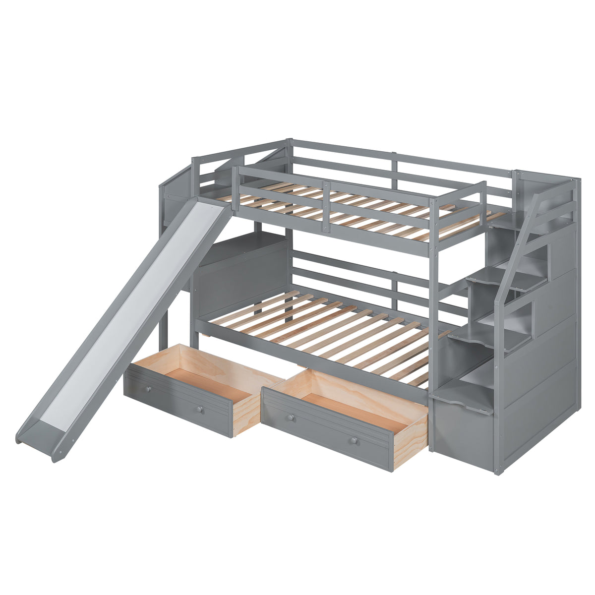 Twin Bunk Bed with Storage Gray