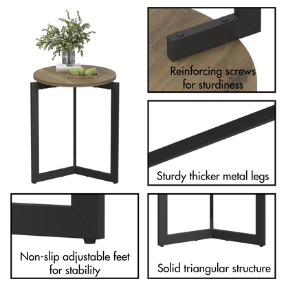 Round Metal Frame Side Table Brown Finish