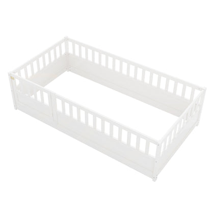 Montessori Floor Bed – White Wooden Frame