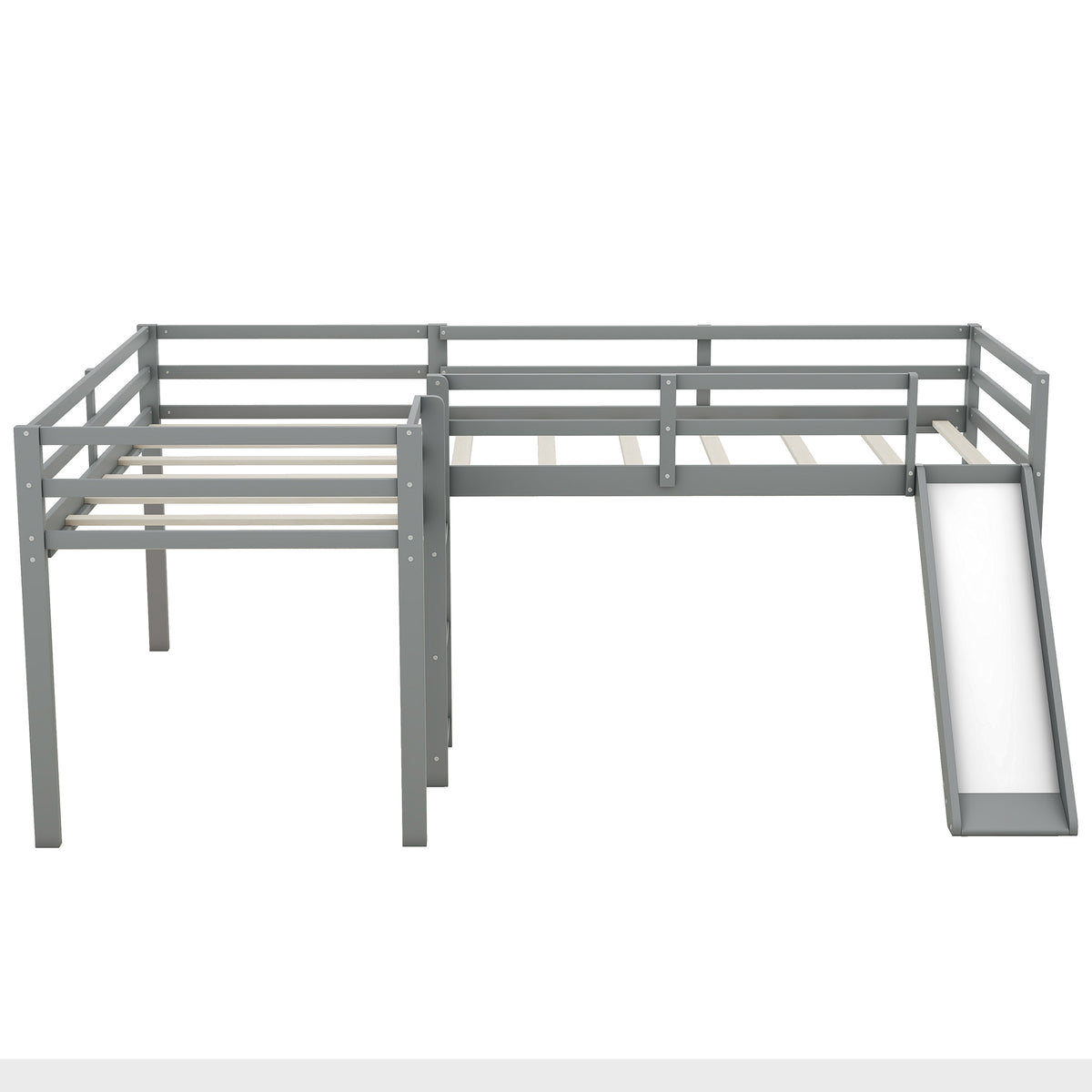 L-Shaped Twin Loft Bed with Slide Gray