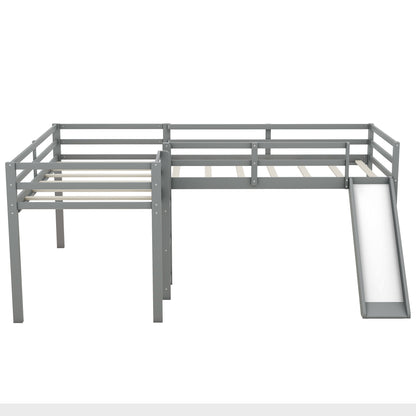 L-Shaped Twin Loft Bed with Slide Gray