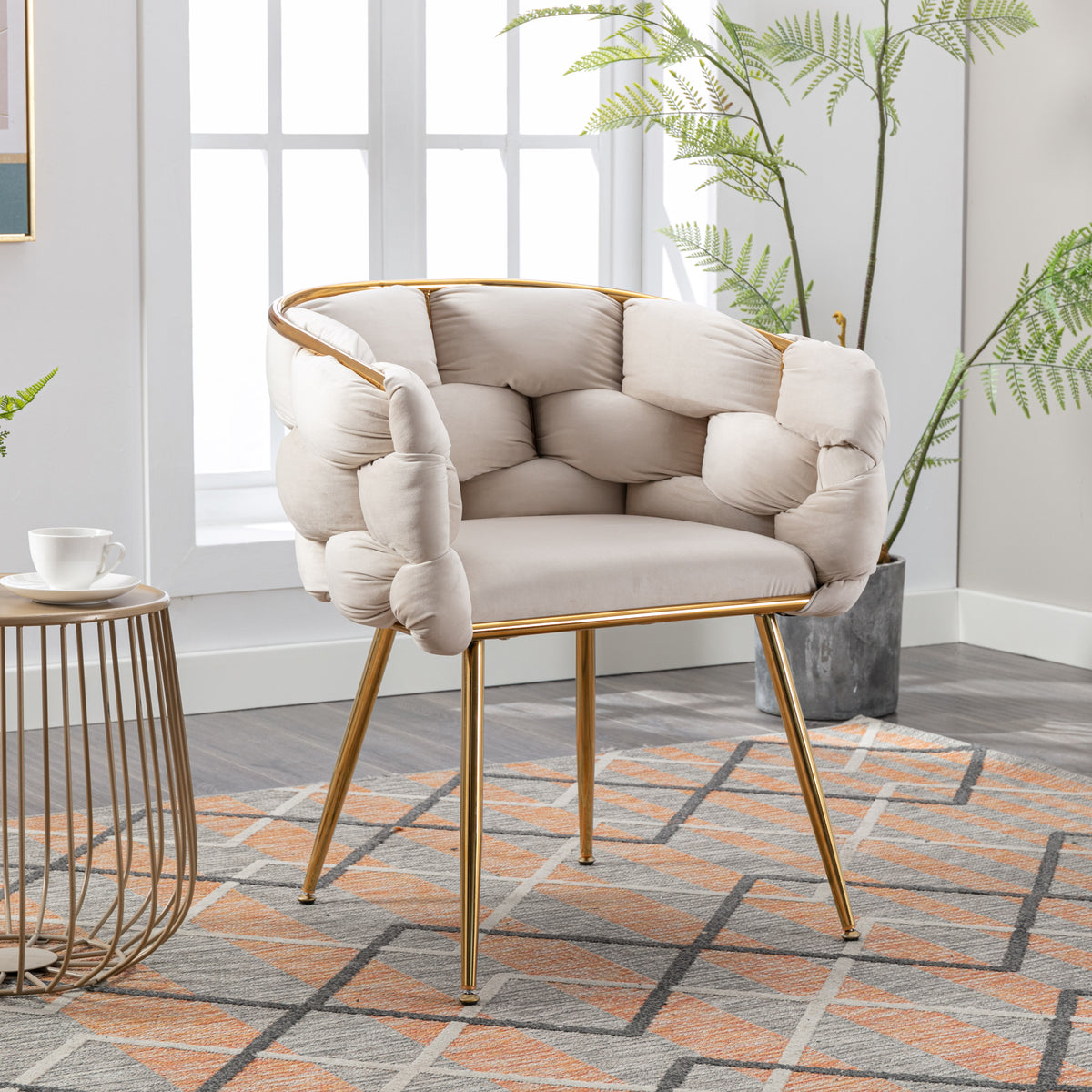 Leisure Velvet Lounge Chair – Beige