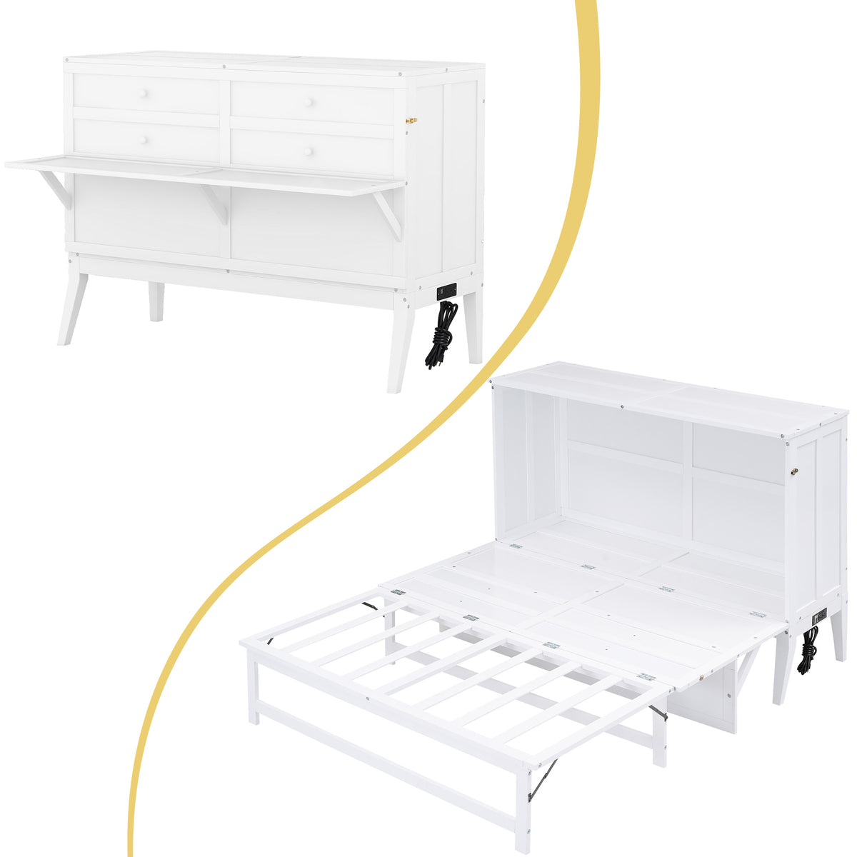 Queen Size Murphy Bed with USB Ports and Storage Shelf