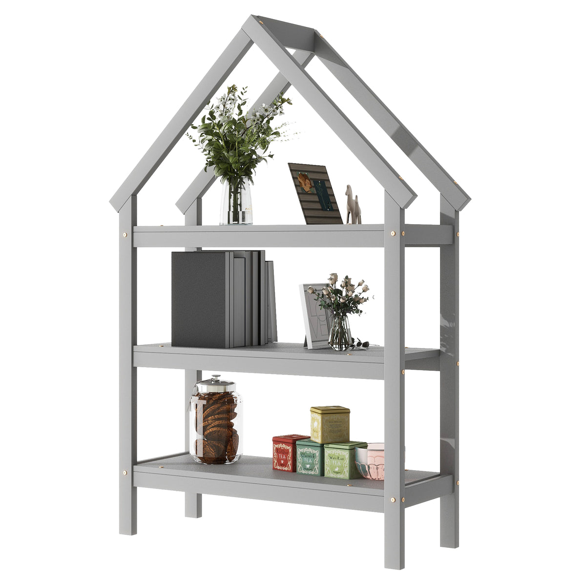 House Frame Platform Bed with Storage Gray