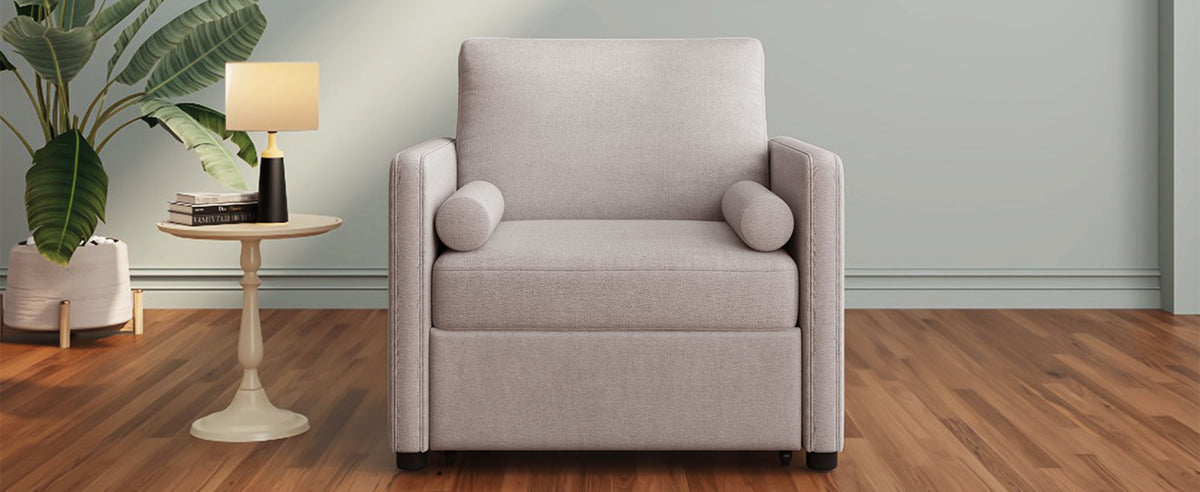 3-in-1 Sleeper Chair Bed Linen Tan