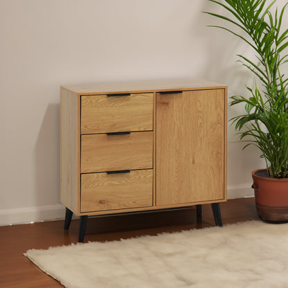 Natural Wood Storage Cabinet with Drawers and Doors