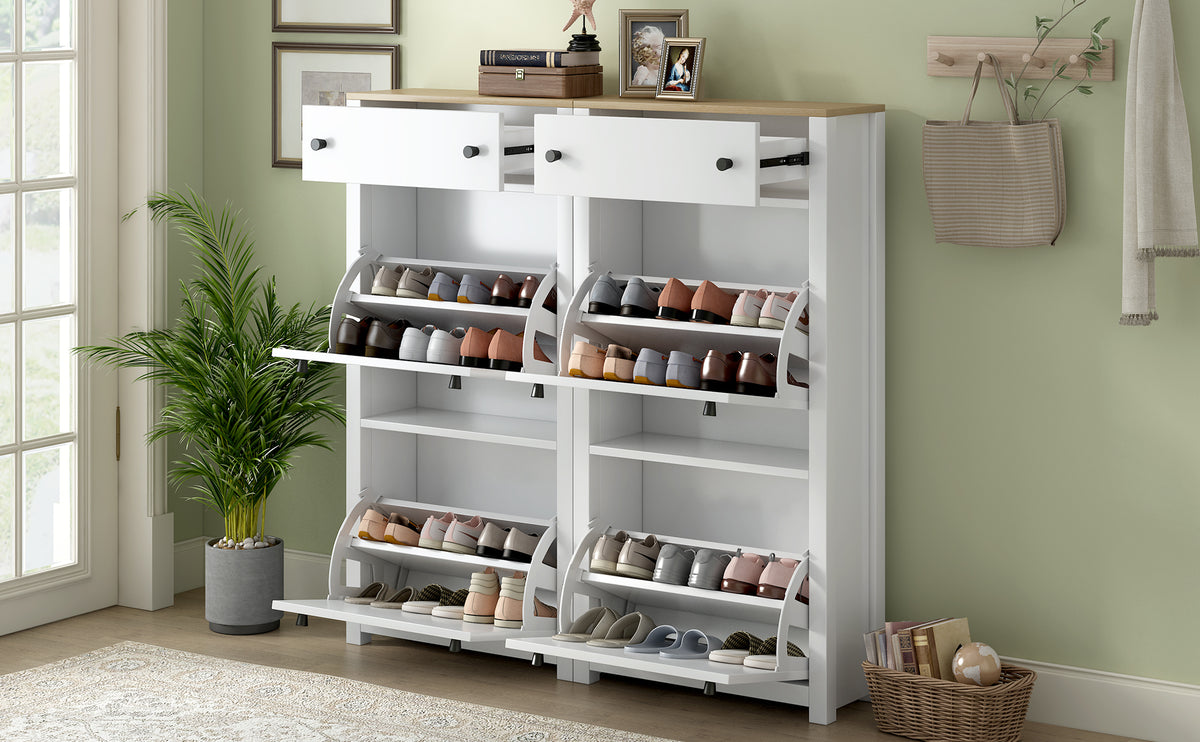 Ultra-Slim White Shoe Cabinet with Flip Drawers