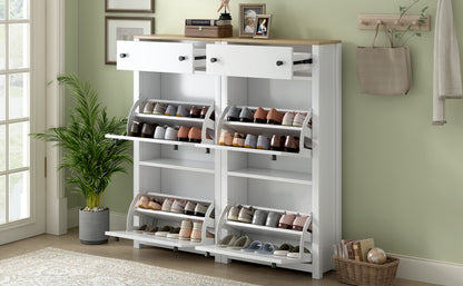 Ultra-Slim White Shoe Cabinet with Flip Drawers