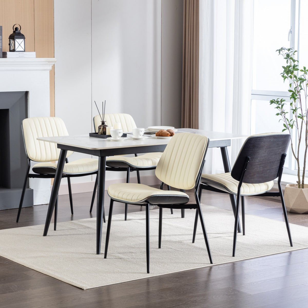 Retro Linen Dining Chairs Set of 2 Beige