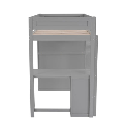 Twin Loft Bed with Wardrobe Gray