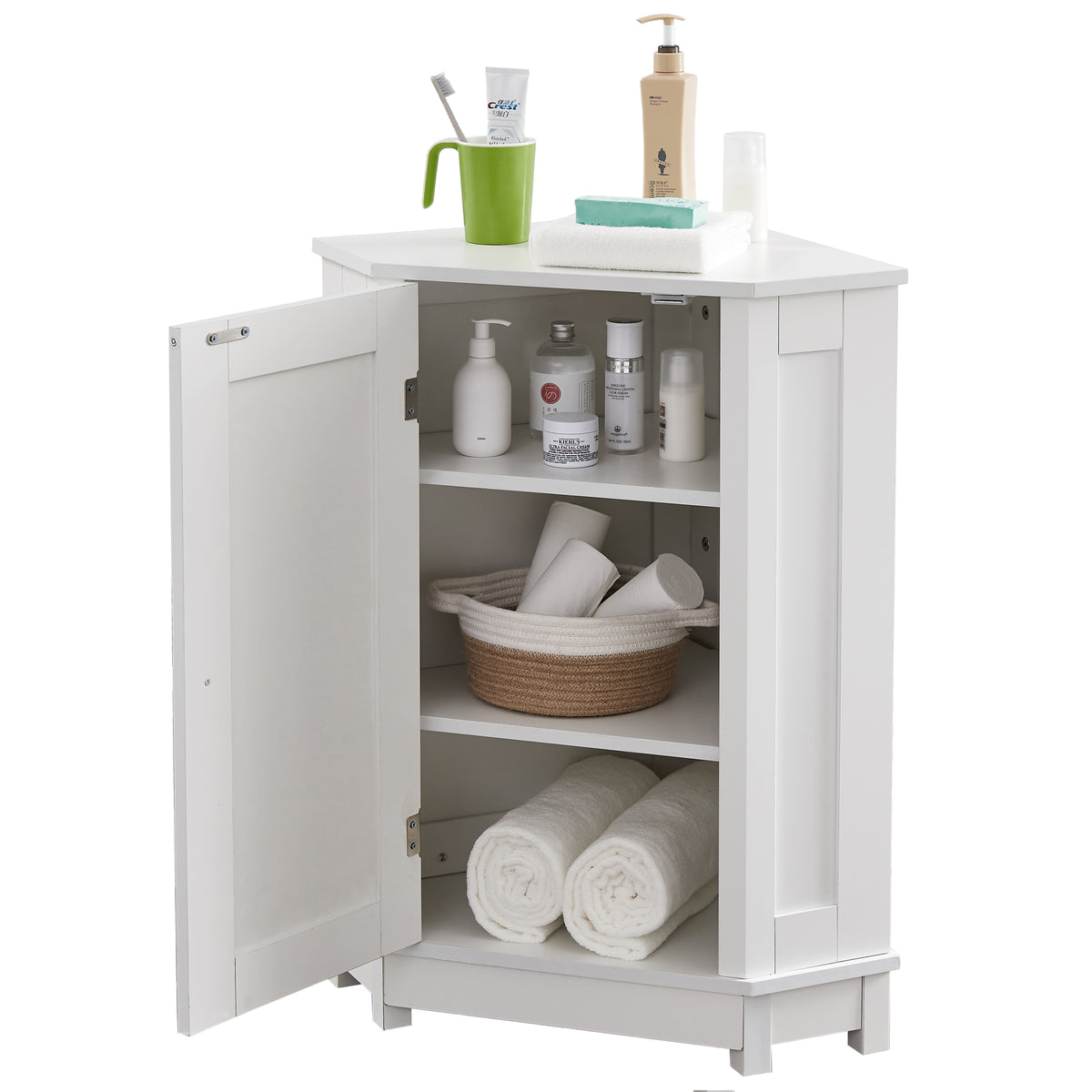 White Corner Bathroom Storage Cabinet Adjustable Shelves